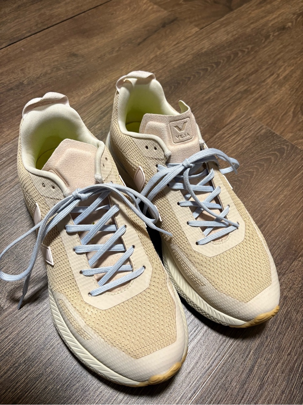 Veja Men's Sneakers in Light Beige with Pale Blue Laces
